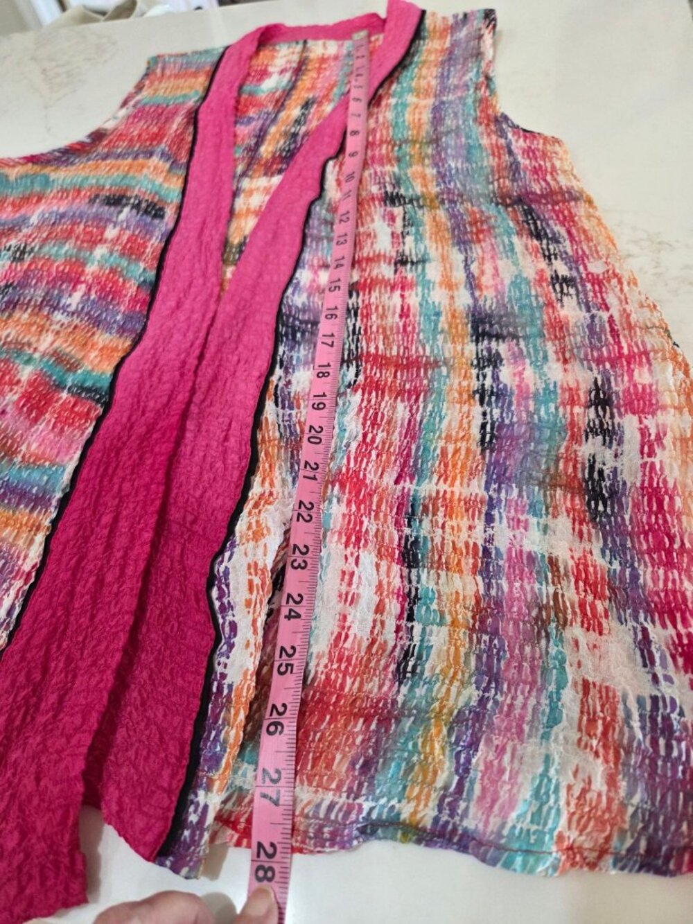 Shekina Hand-Painted & Sewn Silk Vest M Art To Wear Boho Open Front Crinkle - Picture 7 of 11